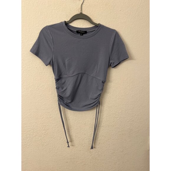 Mixed Threads Womens Ribbed Ruched Side Tie T-Shirt Top S Blue - Picture 1 of 6